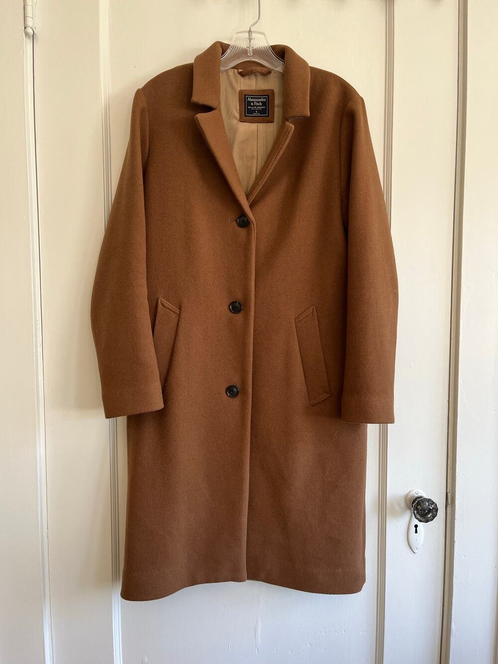 A&F Camel Wool Blend Collared Pea Coat